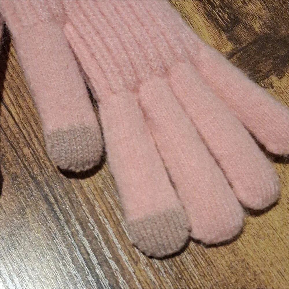 Women's Pink Knit Wrist Gloves with Faux Fur Trim Cuff, One Size